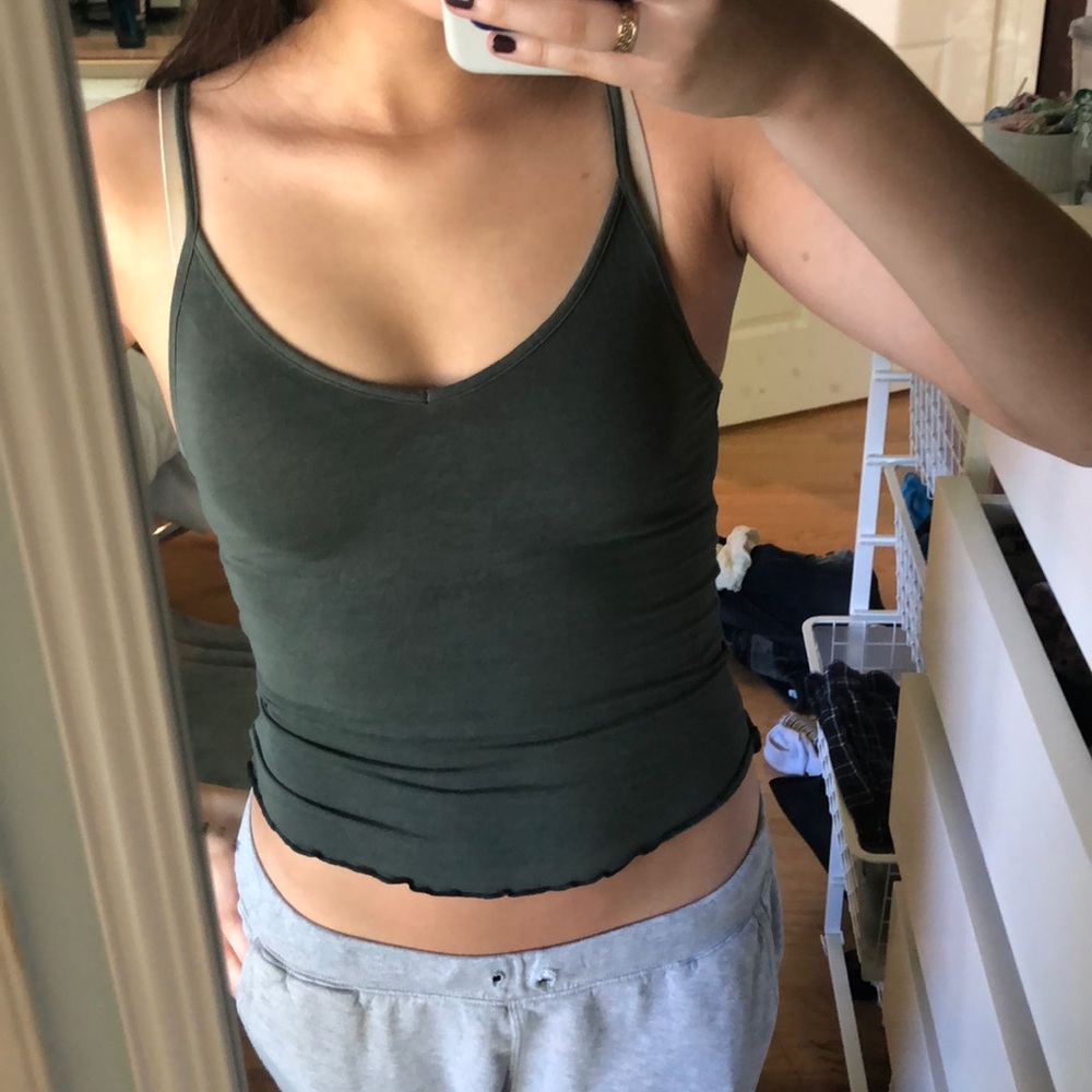 Dark Green Lettuce Edge Tank Top